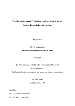 The Modernisation of Traditional Healing in South Africa: Healers, Biomedicine and the State