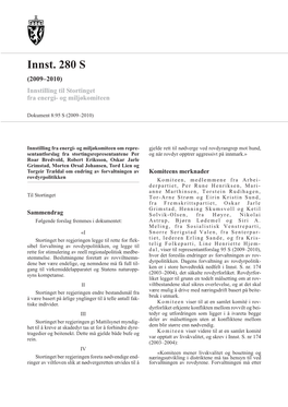 Innst. 280 S (2009–2010) Innstilling Til Stortinget Fra Energi- Og Miljøkomiteen