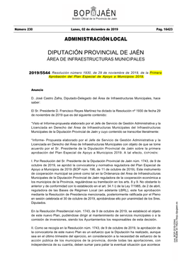 Diputación Provincial De Jaén Área De Infraestructuras Municipales