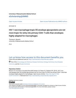 HIV-1 Non-Macrophage-Tropic R5 Envelope Glycoproteins Are Not More Tropic for Entry Into Primary CD4+ T-Cells Than Envelopes Highly Adapted for Macrophages