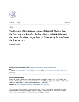 The Decision of the National League of Baseball Clubs to Deny The
