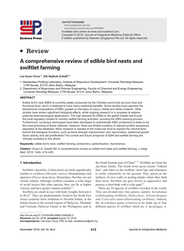 A Comprehensive Review of Edible Bird Nests and Swiftlet Farming