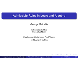 Admissible Rules in Logic and Algebra