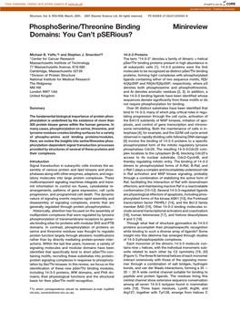 Phosphoserine/Threonine Binding Minireview Domains: You Can’T Pserious?