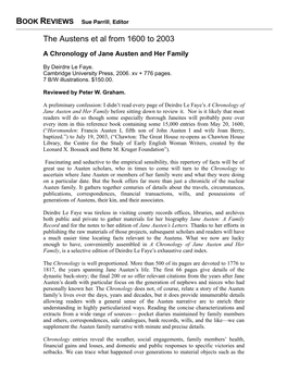 A Chronology of Jane Austen and Her Family