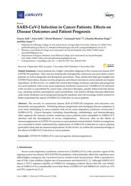 SARS-Cov-2 Infection in Cancer Patients: Effects on Disease