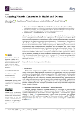 Assessing Plasmin Generation in Health and Disease