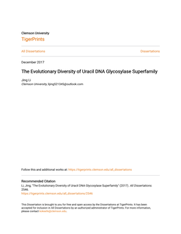 The Evolutionary Diversity of Uracil DNA Glycosylase Superfamily