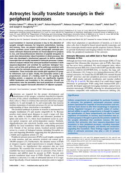 Astrocytes Locally Translate Transcripts in Their Peripheral Processes