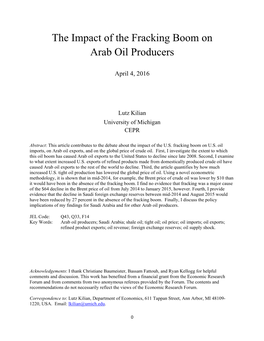 Lutz Kilian, "The Impact of the Fracking Boom on Arab Oil Producers