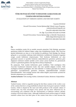 Türk Mutfak Kültürü Ve Beslenme Alişkanliklari Üzerine Bir Değerlendirme Evaluation of Turkish Cuisine and Dietary Habits