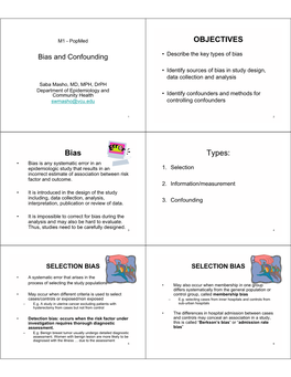 Bias and Confounding • Describe the Key Types of Bias