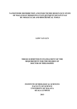 Nationwide Distribution and Insecticide Resistance Study of Malaysian Mosquito Culex Quinquefasciatus Say by Molecular and Biochemical Tools