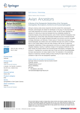 Avian Ancestors a Review of the Phylogenetic Relationships of the Theropods Unenlagiidae, Microraptoria, Anchiornis and Scansoriopterygidae