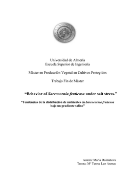 “Behavior of Sarcocornia Fruticosa Under Salt Stress.”