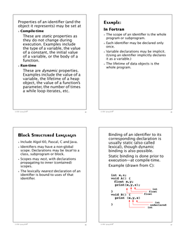 Example: Block Structured Languages