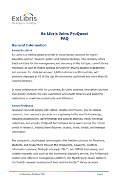 Ex Libris Joins Proquest FAQ