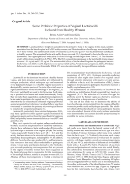 Some Probiotic Properties of Vaginal Lactobacilli Isolated from Healthy