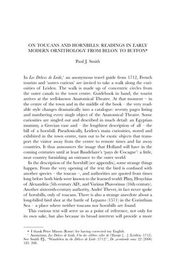 On Toucans and Hornbills: Readings in Early Modern Ornithology from Belon to Buffon*