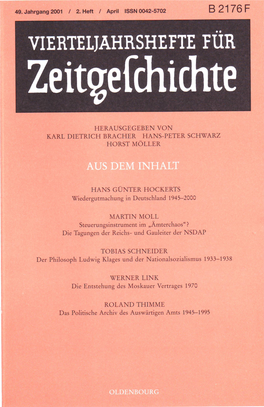 Vierteljahrshefte Für Zeitgeschichte Jahrgang 49(2001) Heft 2