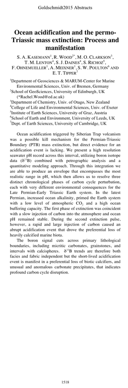 Ocean Acidification and the Permo- Triassic Mass Extinction: Process and Manifestation