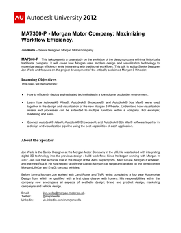 MA7300-P - Morgan Motor Company: Maximizing Workflow Efficiency