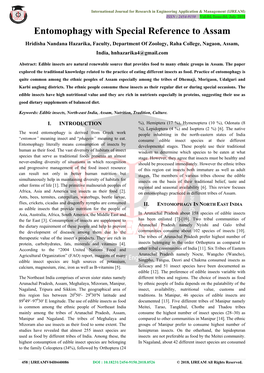 Entomophagy with Special Reference to Assam Hridisha Nandana Hazarika, Faculty, Department of Zoology, Raha College, Nagaon, Assam, India, Hnhazarika4@Gmail.Com