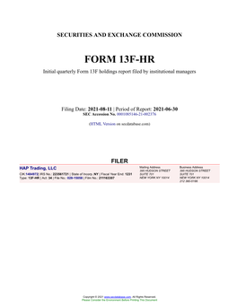 HAP Trading, LLC Form 13F-HR Filed 2021-08-11