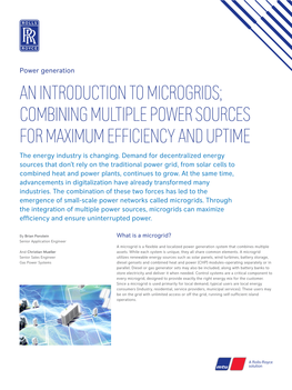 COMBINING MULTIPLE POWER SOURCES for MAXIMUM EFFICIENCY and UPTIME the Energy Industry Is Changing