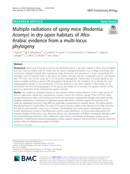 (Rodentia: Acomys) in Dry Open Habitats of Afro-Arabia