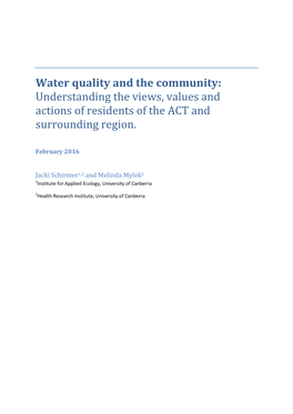 Water Quality and the Community: Understanding the Views, Values and Actions of Residents of the ACT and Surrounding Region