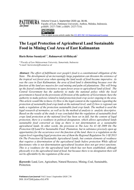 The Legal Protection of Agricultural Land Sustainable Food in Mining Coal Area of East Kalimantan