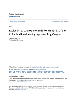 Explosion Structures in Grande Ronde Basalt of the Columbia Riverbasalt Group, Near Troy, Oregon