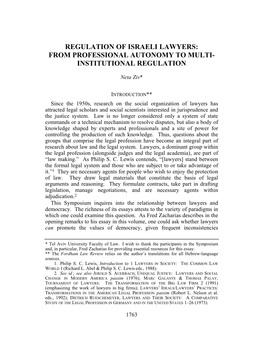 Regulation of Israeli Lawyers: from Professional Autonomy to Multi- Institutional Regulation