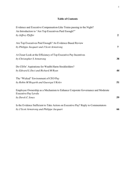 Table of Contents Evidence and Executive Compensation-Like Trains Passing in the Night? an Introduction to “Are Top Execu