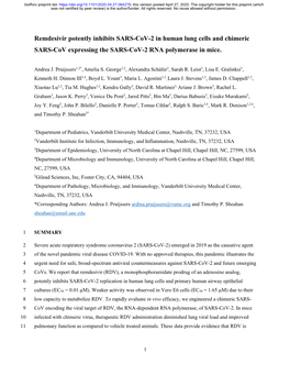 Remdesivir Potently Inhibits SARS-Cov-2 in Human Lung Cells and Chimeric