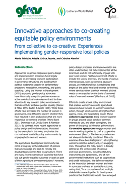 Innovative Approaches to Co-Creating Equitable Policy Environments from Collective to Co-Creative: Experiences Implementing Gender-Responsive Local Policies