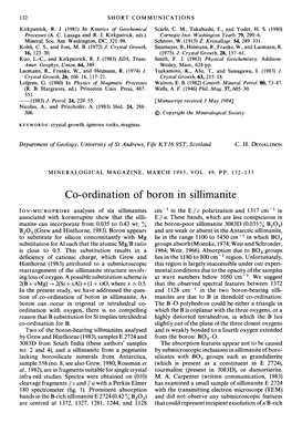 Co-Ordination of Boron in Sillimanite