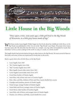 Little House in the Big Woods Laura Ingalls Wilder Summer Reading