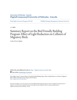 Effect of Light Reduction on Collision of Migratory Birds. Lesley J