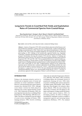 Long-Term Trends in Coral Reef Fish Yields and Exploitation Rates Of