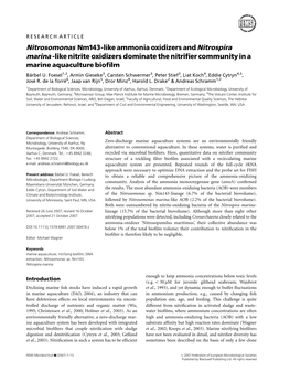 Nitrosomonas Nm143-Like Ammonia Oxidizers and Nitrospira Marina -Like Nitrite Oxidizers Dominate the Nitri¢Er Community in a Marine Aquaculture Bio¢Lm Barbel¨ U