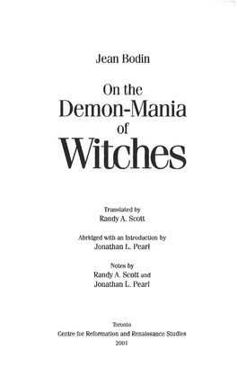 On the Demon-Mania of Witches, Jean Bodin (1580).Pdf