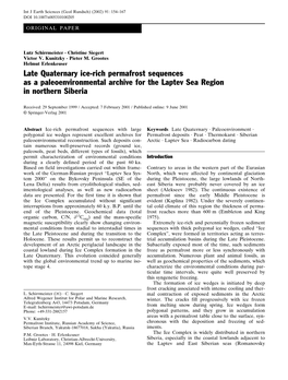 Late Quaternary Ice-Rich Permafrost Sequences As a Paleoenvironmental Archive for the Laptev Sea Region in Northern Siberia