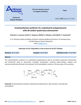 Enantioselective Synthesis of a Substituted Cyclopentanone with All-Carbon Quaternary Stereocenter