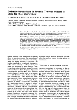 Desirable Characteristics in Perennial Triticeae Collected in China for Wheat Improvement