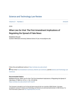 The First Amendment Implications of Regulating the Spread of Fake News