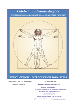 Celebriamo Leonardo 500 WE CELEBRATE LEONARDO DA VINCI 500 YEARS AFTER HIS DEATH