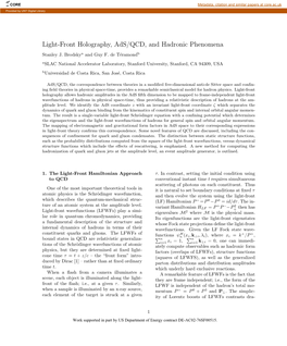 Light-Front Holography, Ads/QCD, and Hadronic Phenomena Stanley J