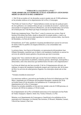 ```FERIAS DE LA SALUD EN LA PAZ:``` *POBLADORES DE SAN PEDRO DE TUTULE AGRADECEN ATENCIONES MÉDICAS GRATUITAS DEL GOBIERNO* E